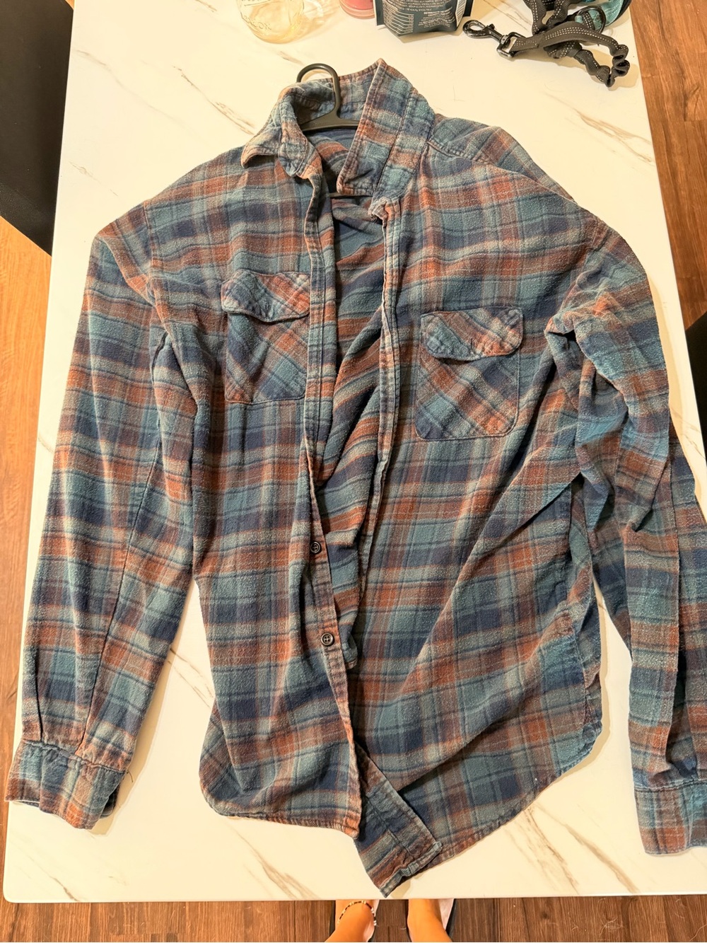 Men's Blue and Brown Plaid Flannel Shirt